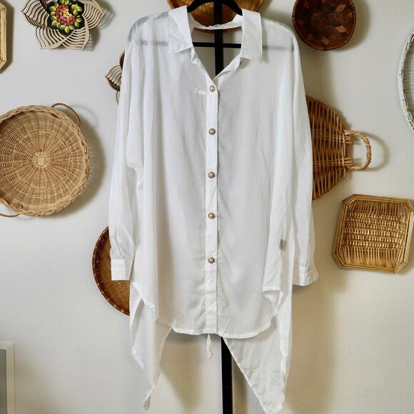POL Long Sleeve Oversized Open Back Button Up Shirt White Womens Size Medium - Picture 1 of 7